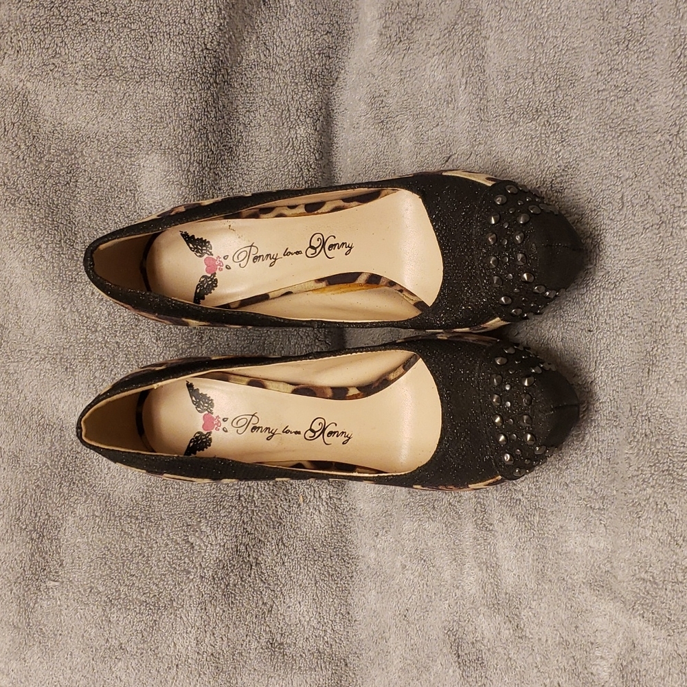 Penny Loves Kenny Leopard and Black Studded Platform Heels
